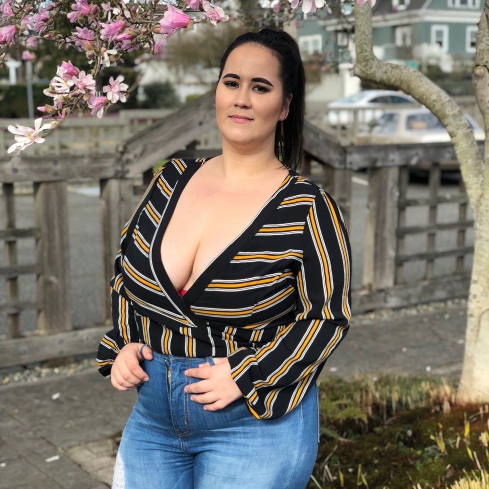 Black and Yellow Wrap Top